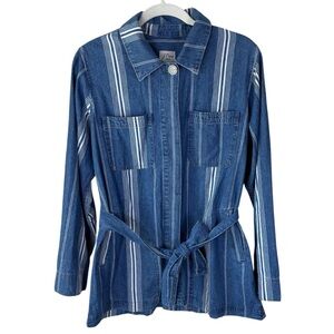 J. Crew Women’s Striped Cotton Button Front Belted Jean Jacket Size Medium